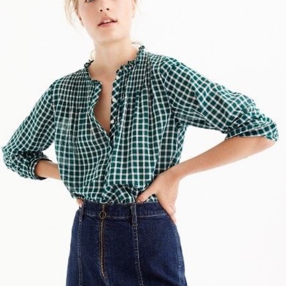 J. Crew Tops - J.Crew Checkered 1/2 Button Down Shirt Size 4